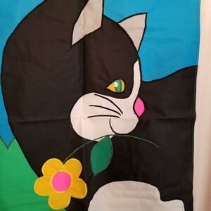 Spring Black Cat Smelling a Flower Daisy Garden Flag 29 x 39